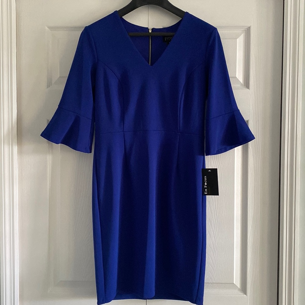 NWT Enfocus Studio Sapphire Blue V Neck Dress - Size 10